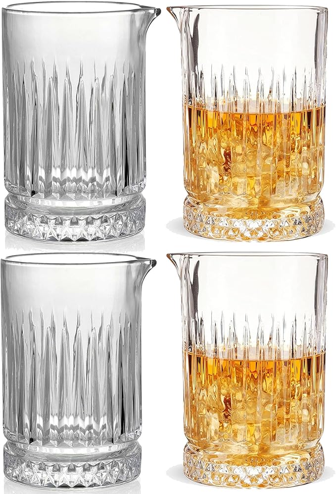 4-pack 21oz Cocktail Mixing Glass Pitcher Set - Lead-Free Barware with - Professional Bartender Kit for Martini, Manhattan, Old Fashioned - Premium Wedding Anniversary Birthday Gift for Home Bar