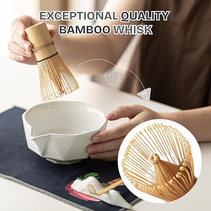Matcha Whisk Set 8 Pcs Matcha Set with Matcha Bowl (Chawan), Matcha Whisk, Holder & Accessories – Complete Matcha Kit for Ceremony, Traditional Tea Set for Making Latte, Gift for Family & Friends