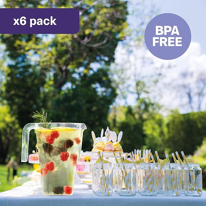 MATANA 6 Pack Clear Water Pitchers - 52 oz Acrylic Plastic Beer Pitcher with Handle for Drinks, Juice, Lemonade, and Beverages - BPA-Free and Durable Iced Tea Pitcher for Fridge, Home, & Party