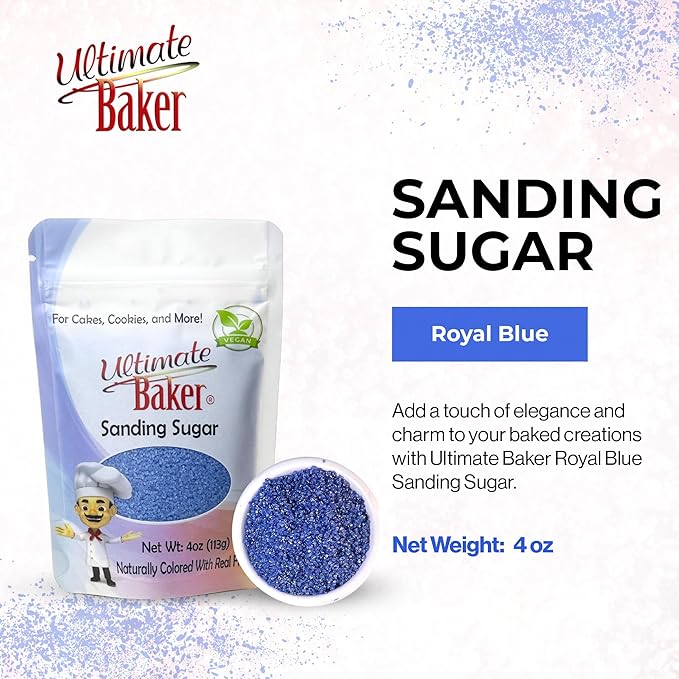 Ultimate Baker - Sanding Sugar, Royal Blue - Vibrant, Naturally Colored Baking & Decorating Sugar, Perfect for Sprinkling on Cakes, Desserts & Confections, Medium Crystal - 4oz