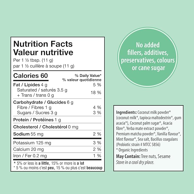 Organic Traditions Yerba Mate Tea Mint Latte with Matcha | Instant Dairy Free Superfood Latte | Instant Tea Latte | 150g/5.3oz Bag