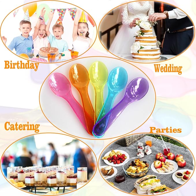 100 PCS 3 Inch Mixed Color Mini Spoons Disposable Plastic Spoons for Kids, Tasting Samples, DIY Crafts, with Multi Color, Durable, Compatible with Ice Cream, Dessert & Yogurt