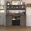 4ever2buy Farmhouse Coffee Bar Cabinet with 4 Storage Hutch, 55”Coffee Bar with Sliding Barn Doors, Hutch Cabinet with 12 Wine Racks & 8 Hooks for Dining Room, Kitchen, Wash Grey