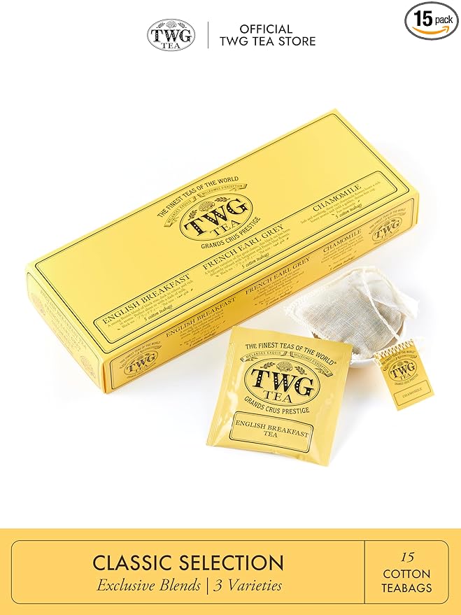 TWG Tea | Classic Selection | 3 Varieties | Exclusive Tea Blends | 15 Hand Sewn Cotton Tea Bags | Gift Set