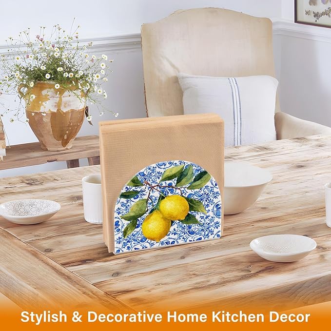Lemon Tile Blue Napkin Holder for Table Paper Cocktail Napkin Holders for Kitchen Dinning Acrylic Dinner Napkin Dispenser for Dinner Home Decor Bar 2 Pack
