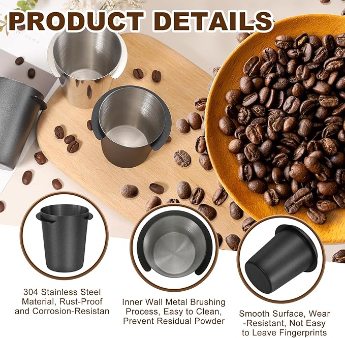 uxcell 58mm Coffee Grinder Powder Cup, Stainless Steel Espresso Coffee Powder Feeder, Espresso Coffee Machine Tools for Coffee Tamper (Black)