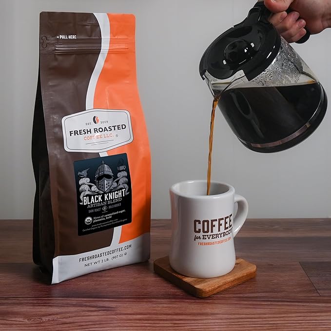 Fresh Roasted Coffee, Organic Black Knight | USDA Organic, Kosher | Dark Roast 2 lb (32 oz) Whole Bean
