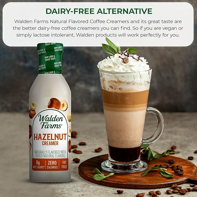 Walden Farms Hazelnut Coffee Creamer – Zero Calorie, Fat-Free, Sugar-Free, Low Carb, Keto-Friendly, Dairy-Free, Vegan – 2-Pack, 12 oz Bottles