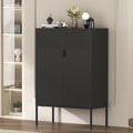 Black Metal Storage Cabinet,2 Door TV Stand, Metal Mesh Accent Cabinet,Magnetic Door Closure,Low Storage Cabinets with Doors and Shelf for Home,Office,Living Room