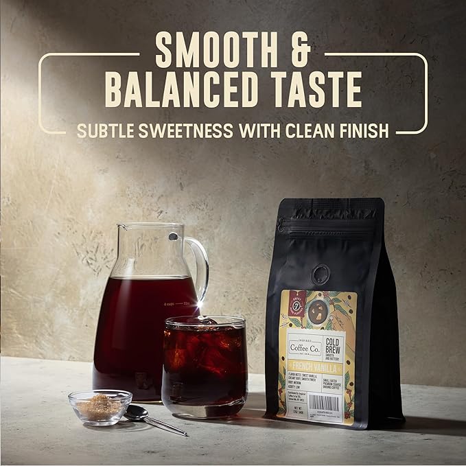 Inspired Coffee Co French Vanilla Flavored Cold Brew Coffee Coarse Ground Coffee Beans Medium Roast - Low Acid Coffee Smoother Taste - 100% Arabica - 12 oz. Resealable Bag