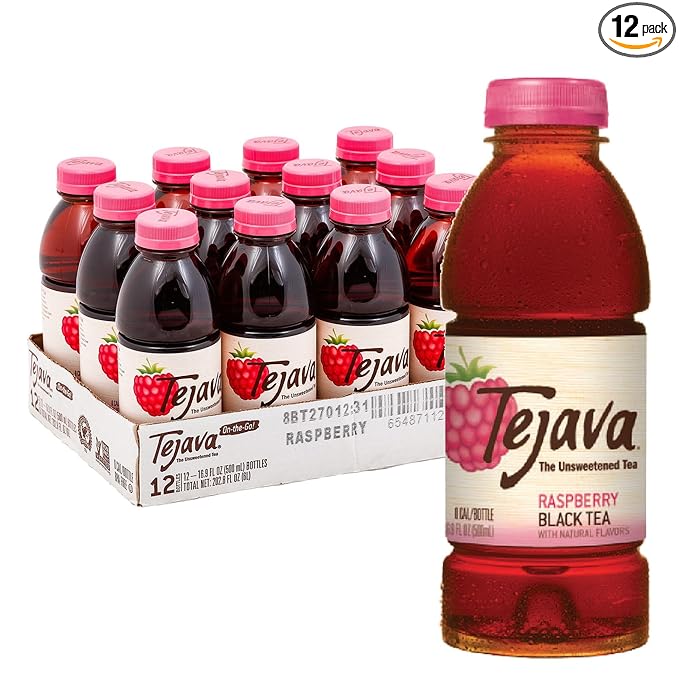 Tejava Unsweetened Raspberry Black Iced Tea, 16.9oz PET Bottles, Award Winning, Non-GMO-Verified, from Rainforest Alliance-Certified farms (12 Pack)
