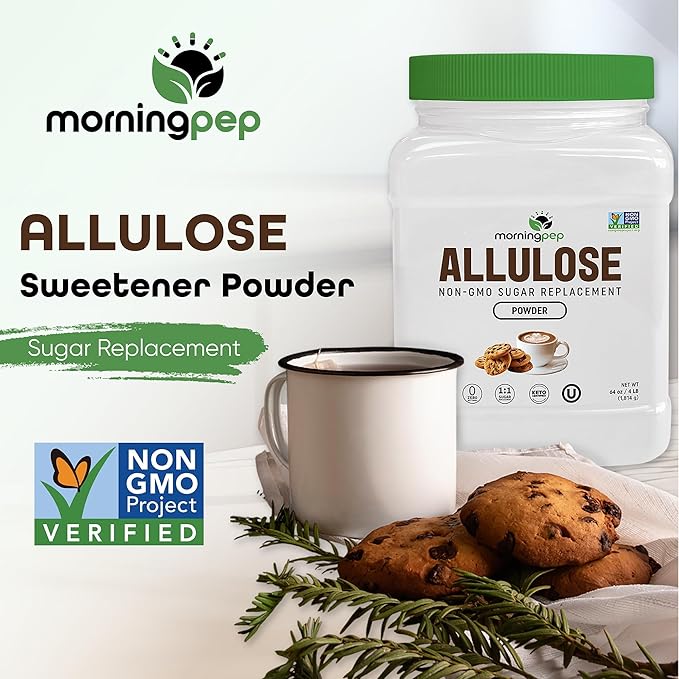 Morning Pep Allulose Sweetener 4 lb – Zero Calorie Sugar Alternative, 100% Pure, No Erythritol, Non-GMO Project Verified, Keto Certified, OU Kosher, No Fillers, Ideal for Baking and Beverages