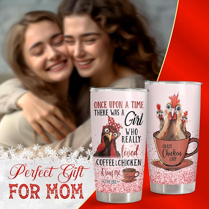 34HD 20oz Coffee Tumbler – Funny Chicken Lover Gift for Women – Stainless Steel Insulated Travel Mug with Lid – Crazy Chicken Lady Cup Christmas Gift