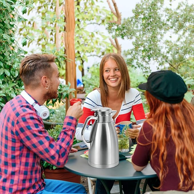 Coffee Carafes for Keeping Hot, ShineMe Stainless Steel Thermal Coffee Carafe with Cleaning Brush, Double Walled Vacuum Coffee Pot，61oz Insulated Tea & Coffee Dispenser, Long Heat/Cold Retention