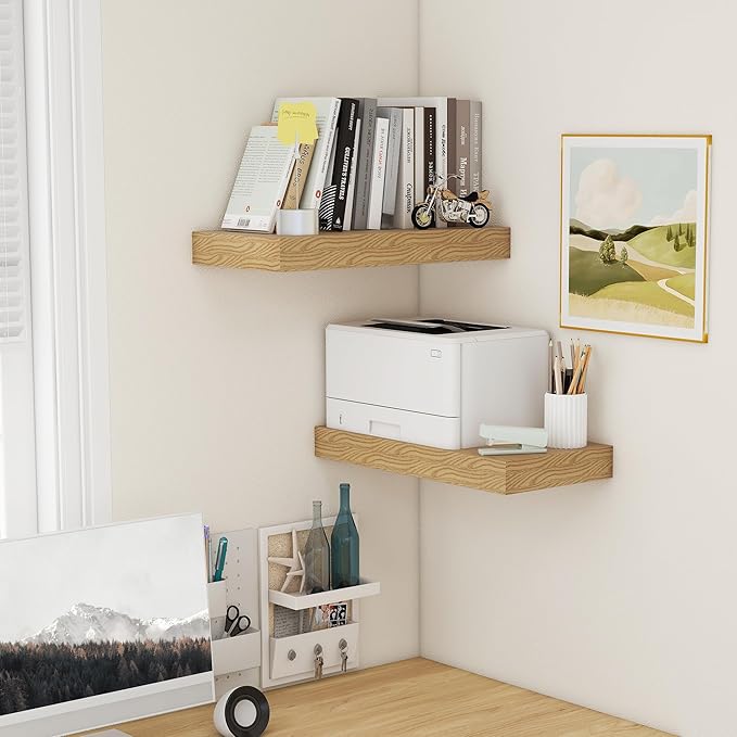 Deep Floating Shelves | 24 Inch Oak Floating Shelves Set of 2 | 12 Inch Deep Rustic Wood Shelves for Wall | 24" W x 12" D Oak Shelves for Living Room Bathroom Laundry Room Kitchen