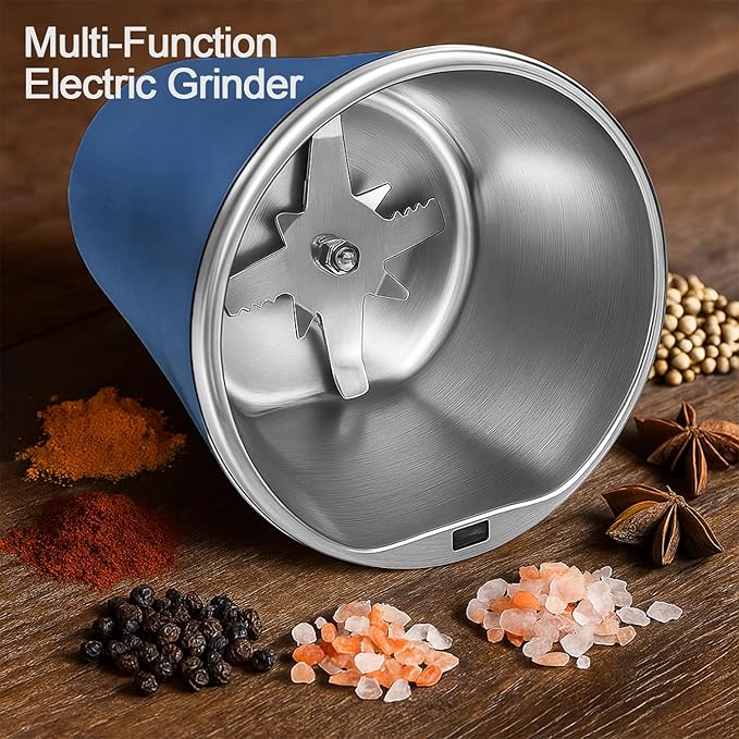 Electric Herb & Spice Grinder – One-Touch Stainless Steel Grinder for Herbs, Spices, Coffee, Nuts, Seeds – Powerful 30000 RPM Motor, Stainless Steel Blades, Cleaning Brush Included