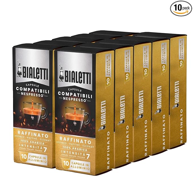 Bialetti Aluminum Nespresso Compatible Capsules - 100 count RAFFINATO Espresso Pods compatible with Nespresso Machines