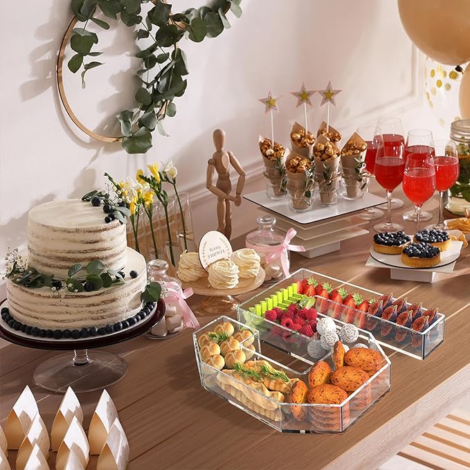 11" Acrylic Number Charcuterie Tray, Fillable Number Charcuterie Box for Food, Reusable Serving Cake Candy Dish Display Tray for Birthday Anniversary Party Decoration (Square Number 5)