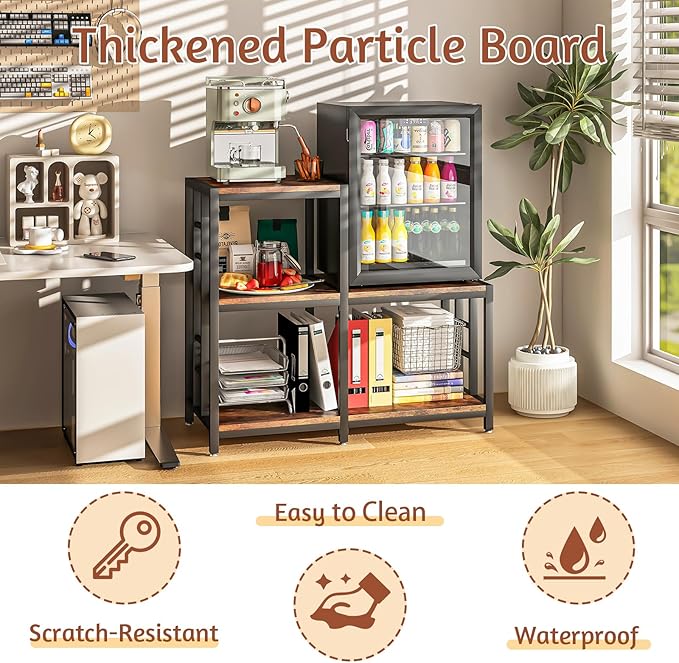 5-Tier Mini Fridge Stand, Bakers Rack with Storage,Multi-Purpose Microwave Stand,Mini Fridge Cabinet,Mini Fridge Shelf for Office,Kitchen,Living Room,Coffee Bar,Rustic Brown