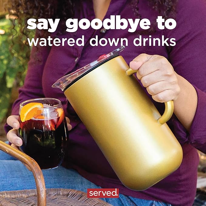 Served Premium Insulated Pitcher (2L/66oz) - Double Walled, Copper Lined Stainless Steel Pitcher with Lid - Vacuum Insulated Carafe for Hot Coffee, Tea, Iced Drinks, Water, Cocktails, and More