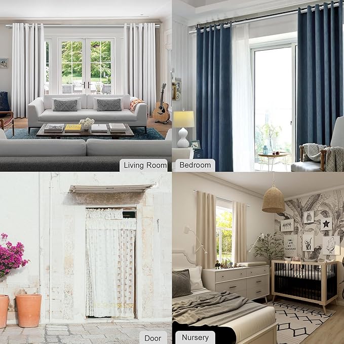 Curtain Rods for Windows 16 to 48 or 60 Inches Max Adjustable Length 1 Inch Diameter Window Curtain Rod with Aluminium End Cap, Silver Gray