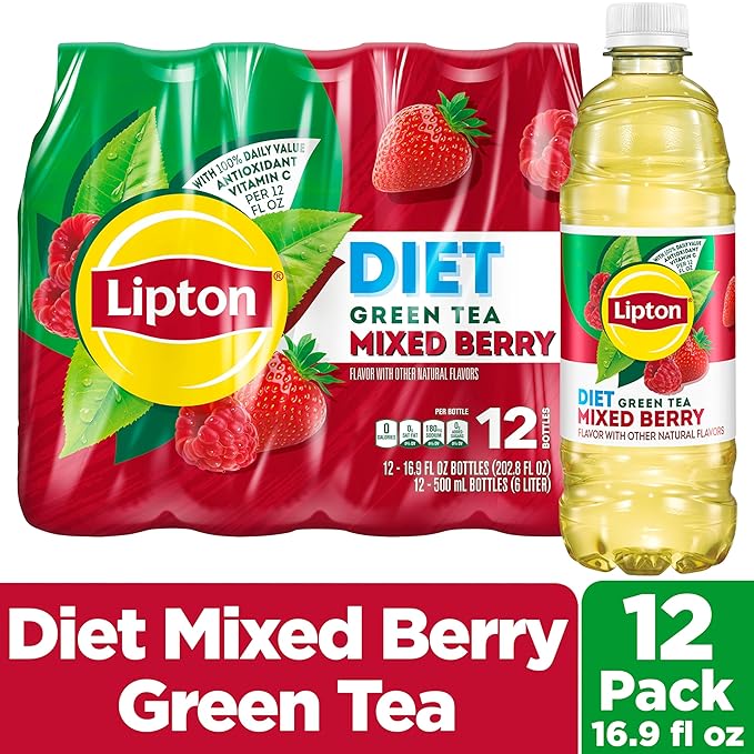 Lipton Diet Mixed Berry Green Tea, 16.9 Fl Oz Bottles (Pack of 12)