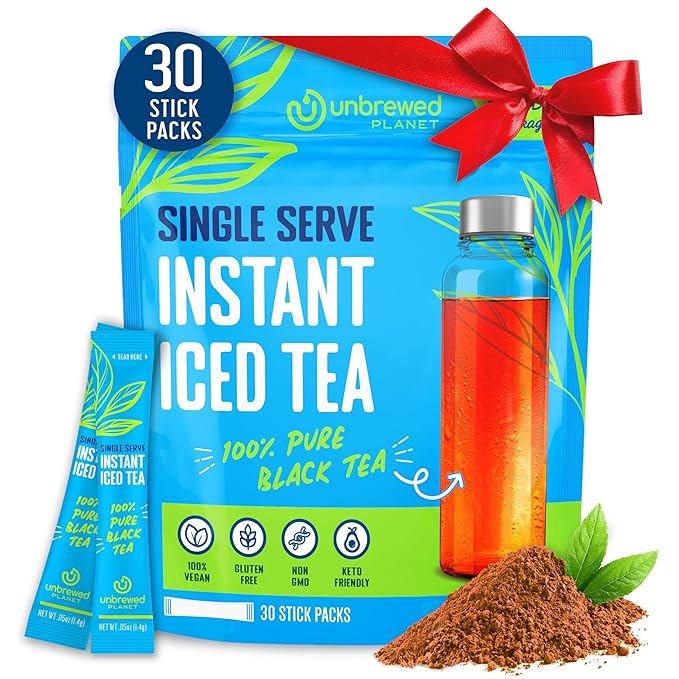 Unbrewed Planet Instant Iced Tea – 100% Pure Black Tea – 30 Single Serve Stick Packs – Unsweetened – Vegan – Gluten Free – On-the-Go for Travel, Work, Outdoors