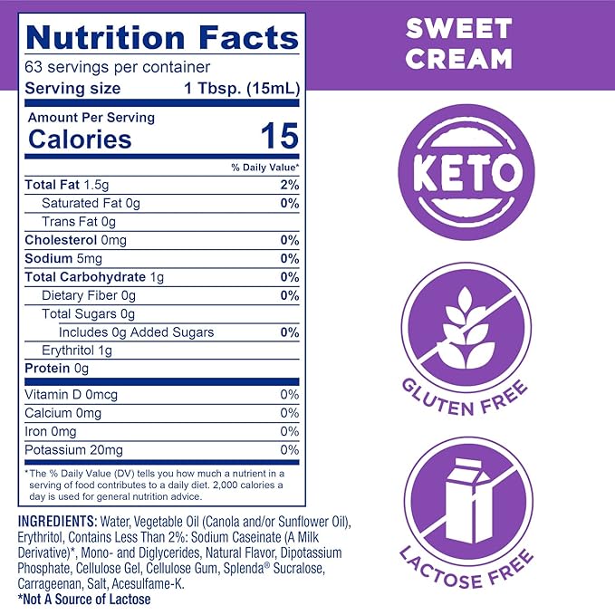 SPLENDA Sugar Free Sweet Cream Coffee Creamer, 32 Fl Oz (Pack of 6)