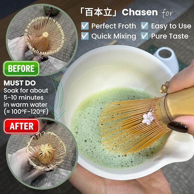 Matcha Whisk Set Incl. Ceramic Bowl With Spout, Whisk (Chasen), Stand, Bamboo Scoop, Sifter, Electric Frother, Tea Towel etc. 9 Pcs Matcha Making Starter Kit, White
