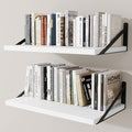 Deep Wall Shelves 24"W x 12"D Engineered Wood Floating Shelves for Wall, Sturdy Metal Bracket Bookshelves Home Decor Storage for Living Room Bedroom Bathroom Kitchen, Set of 2, White Finish