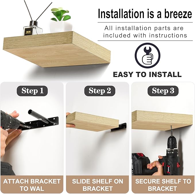 Sorbus Floating Shelves — Hanging Wall Shelves Decoration — Perfect Trophy Display, Photo Frames (Maple Wood)