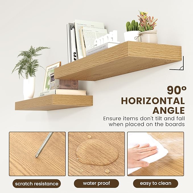 12 Inch Deep Floating Shelves | 36 Inch Oak Floating Shelves | 36" W x 12" D Rustic Wood Shelves for Wall | Deep Oak Shelves for Living Room Bathroom Laundry Room Kitchen
