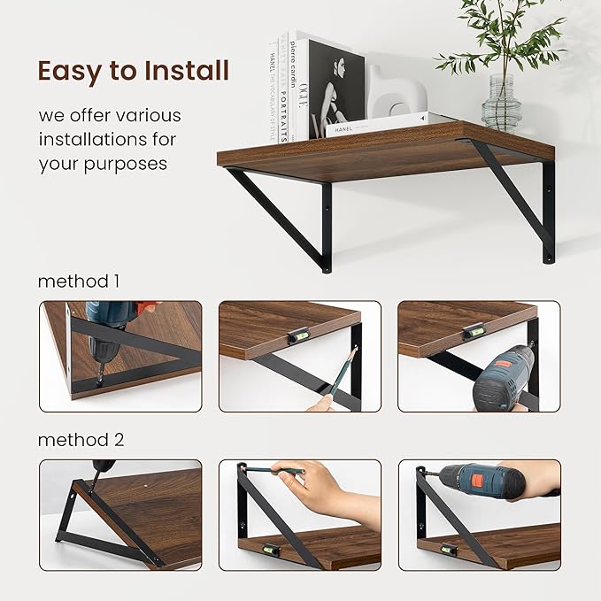 Axeman Deep Floating Shelves for Wall - 10 Inch Deep Floating Shelves Set of 2-16" W x 10" D Walnut Wall Shelves for Living Room Bathroom Bedroom