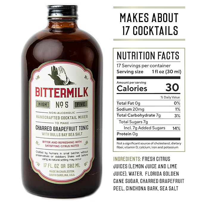 Bittermilk No.5 Charred Grapefruit Tonic with Bulls Bay Sea Salt – All Natural Handcrafted Cocktail Mixer – Margarita Mix, Cocktail Mixer