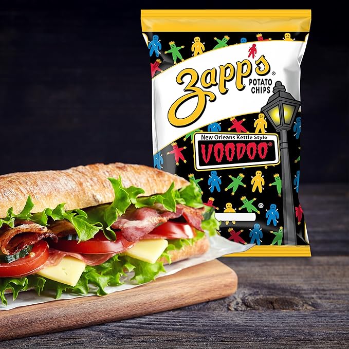 Zapp's New Orleans Voodoo Potato Chips, 42 Count - Crunchy, Gluten Free Snack with Salt, Vinegar, and Smoky BBQ Flavors