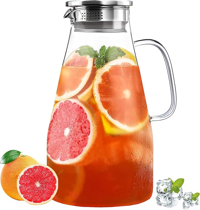 3 Quart Glass Pitcher with Lid,96 oz -Iced Tea Pitcher, Juice, Milk, Coffee, Lemonade - Borosilicate Boiling Glassware - Hot & Cold Beverages Christmas Gift,New Year Gift