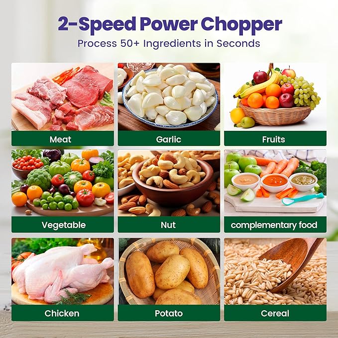 Electric food processor vegetable chopper 500W 2x8cup bowls 2 bi-layer 4 blades Small Food chopper ideal as Electric Meat grinder for home use,Mincing,chopping for kitchen aid,baby foot,pet food