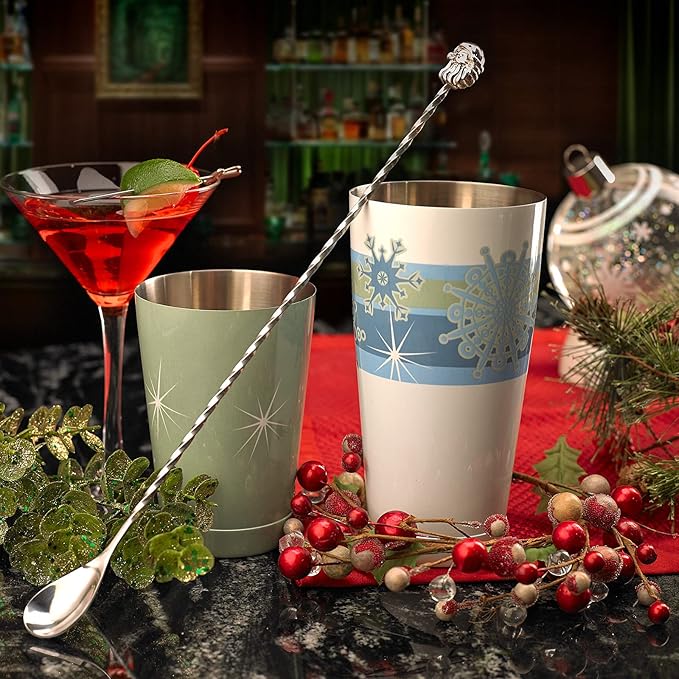 Barfly Holiday Snowflakes Cocktail Shaker Set with Santa Spoon