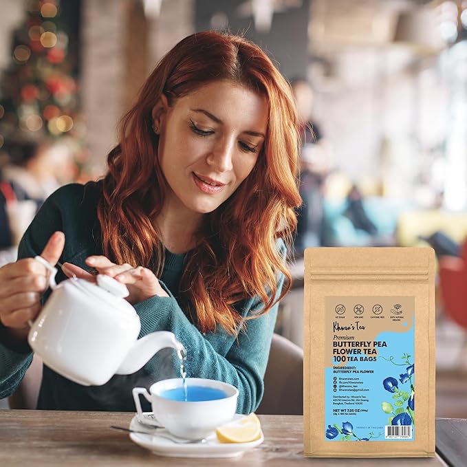 KHWAN'S TEA Butterfly Pea Flower Tea - Premium Herbal Tea Butterfly Pea Flower For Blue & Purple Natural Food Coloring, No Caffeine Tea, Sourced From Thailand