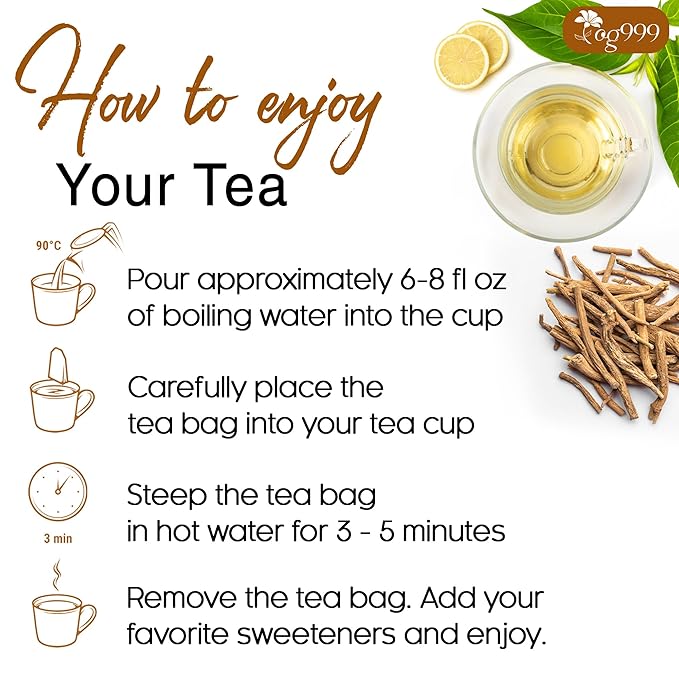 TOG999, Premium 120 Ashwagandha Root Tea Bags, 100% Natural & Pure from Ashwagandha Root. No Sugar, No Caffeine, No Gluten, Vegan.