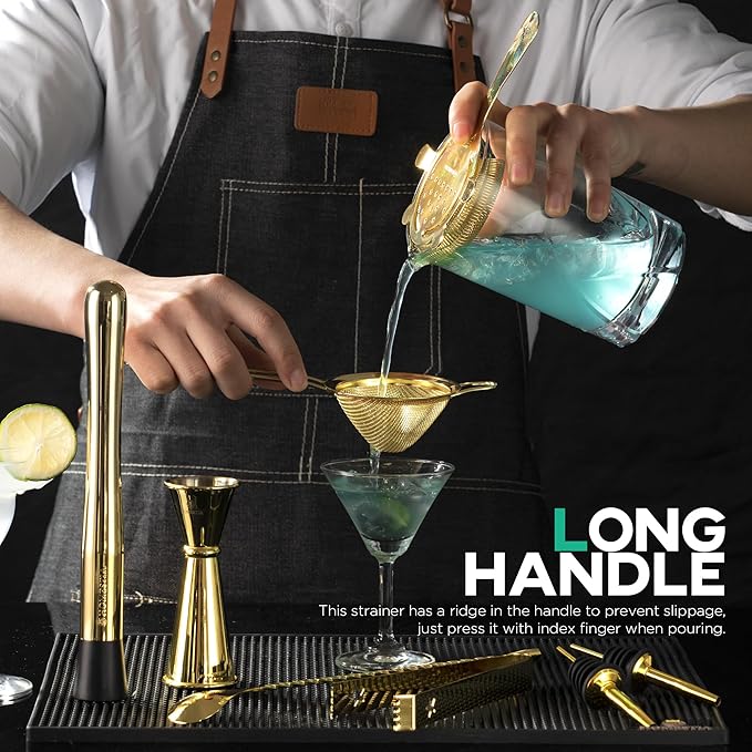 Homestia Hawthorne Cocktail Strainer - Stainless Steel Bar Strainer for Bartending, Bar Tool Drink Strainer for Bartenders and Mixologists, Martini Strainer for Boston Shaker Mixing Glass (Gold)
