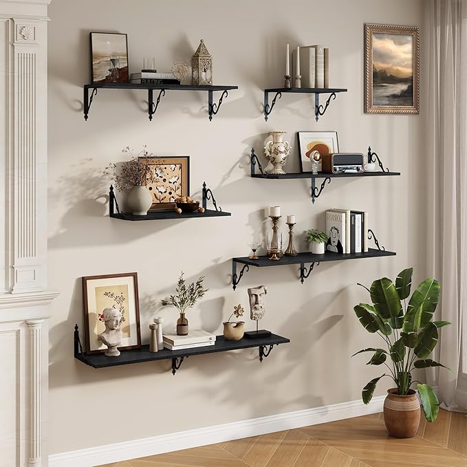 RICHFOCUS 12 Inch Deep Floating Shelves for Wall, 31.5" W x 12" D Black Wood Wall Shelves Set of 2, Wide Floating Shelves for Living Room, Bedroom, Kitchen, Bathroom and Decor Storage, Black