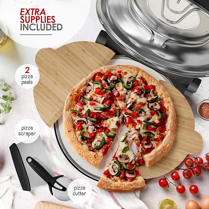 Eatex Electric Pizza Oven Indoor, 12 Inch Countertop Pizza Oven, Portable Stone Pizza Oven, Heats up to 790°F for Crispy Crust, Pizza Maker Machine for Home – Black