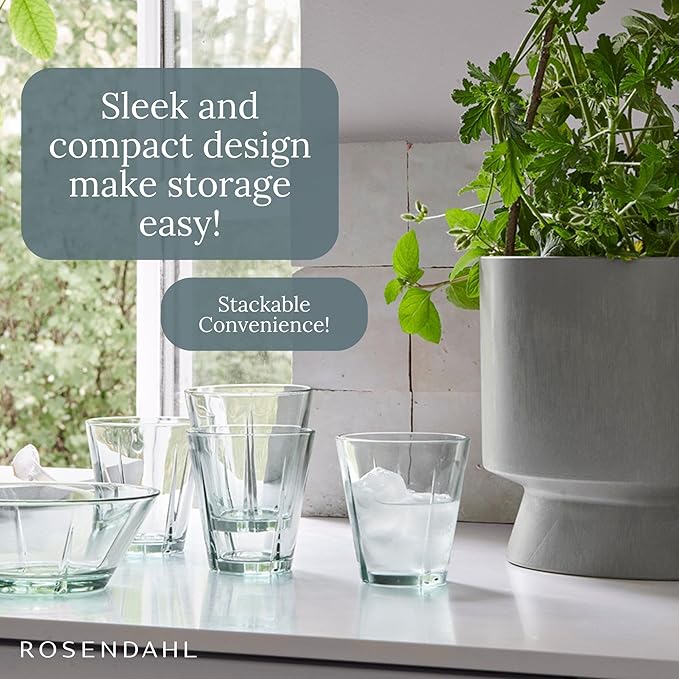 Rosendahl Grand Cru Recycled Glass Tumbler Set (Set of 6) - 4 x 8.8 Oz, 2 x 12.2 Oz - Lead-Free, Dishwasher Safe, Elegant Clear Glass Drinkware for Water, Juice, Coffee, Wine - Modern, Durable (Green)