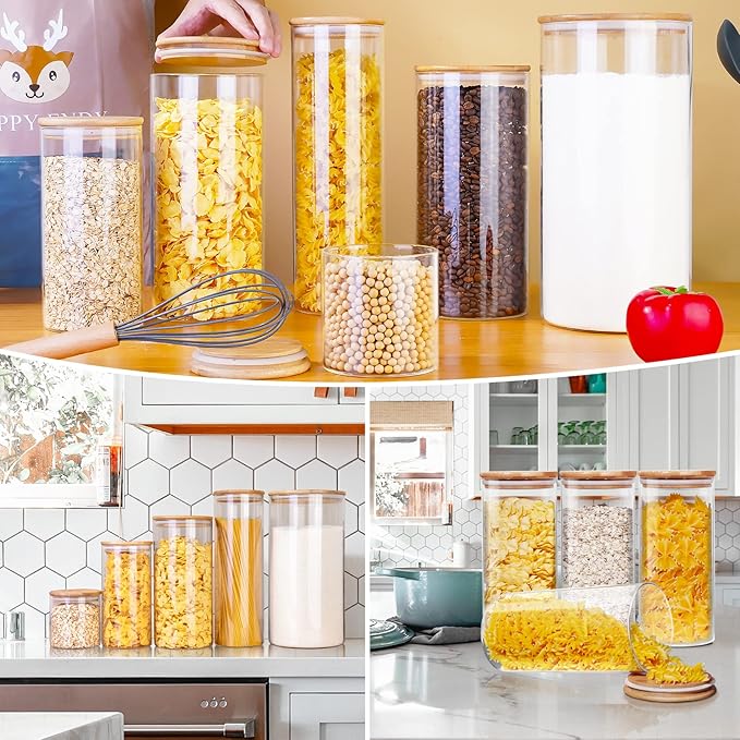 Glass Jars with Bamboo Lids 79 FL OZ [Set of 3], Glass Canisters with Airtight Lids, Glass Food Storage Containers for Spaghetti, Fettuccine, Linguine,Pasta, Best for Kitchen & Pantry