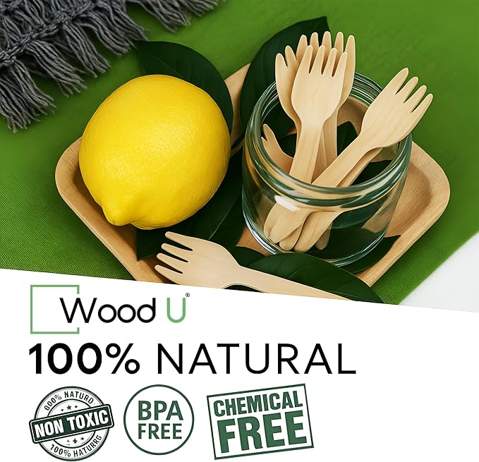Mini wooden spork disposable Perfect for Dessert, Appetizers, Cocktails, Eco-Friendly spork wood for sample & tasting, Biodegradable & compostable | 100% All-Natural - Pack of 100-4” by WoodU