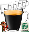 Eparé 12 oz Clear Tempered Glass Coffee Mugs Set of 6 for Hot Beverages - Durable - Giftable Tea & Coffee Glass Cup with Handle