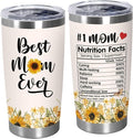 TEEZWONDER Christmas Birthday Gifts for Mom from Daughter Son - #1 Nutrition Facts Sunflower Stainless Steel Insulated Coffee Tumbler with Lid 20 oz - Mothers Birthday Gifts for Mama Grandma Women