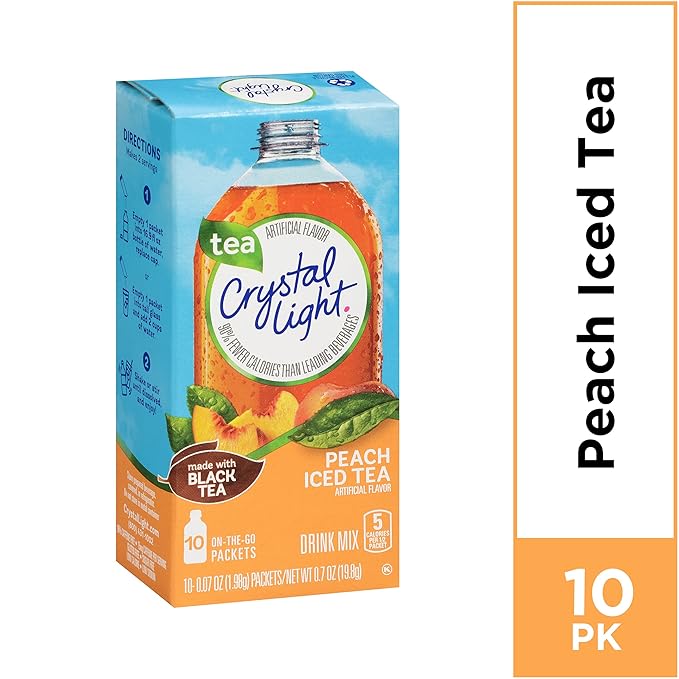 Crystal Light On-the-Go, Peach Iced Tea Drink Mix, 10 CT (Pack of 8)