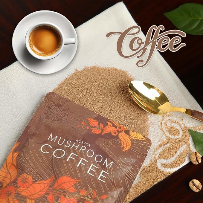 Organic Instant Mushroom Coffee with Lion's Mane, Reishi, Cordyceps, Shiitake, King Trumpet & Turkey Tail Coffee,30 Servings 6.35 oz for Greater Energy, More Focus, Better Digestion, and Gut Support(2 Pack)